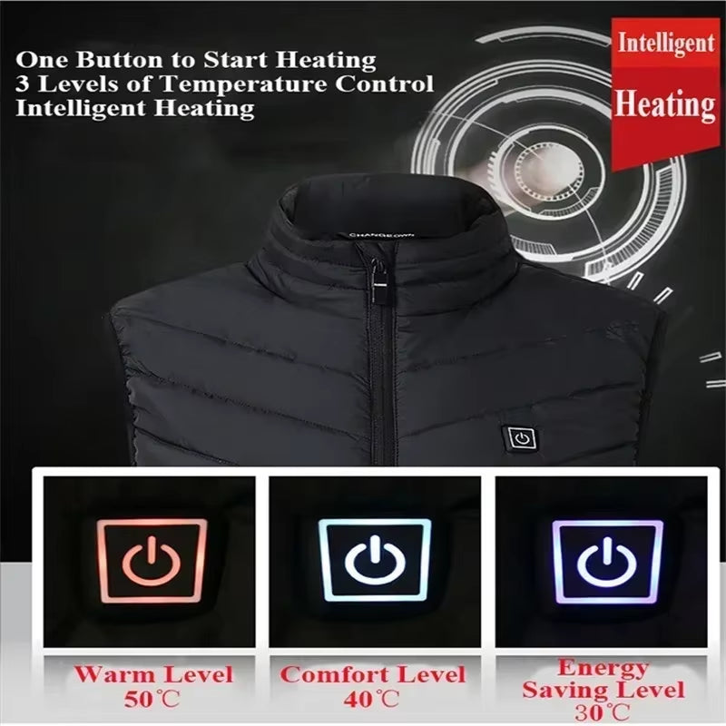 21/13/9Areas Self Heating Vest Jacket Heated Winter Men Womens Heated Jacket Tactical Heating Vest Body Warmer Coat with Gloves