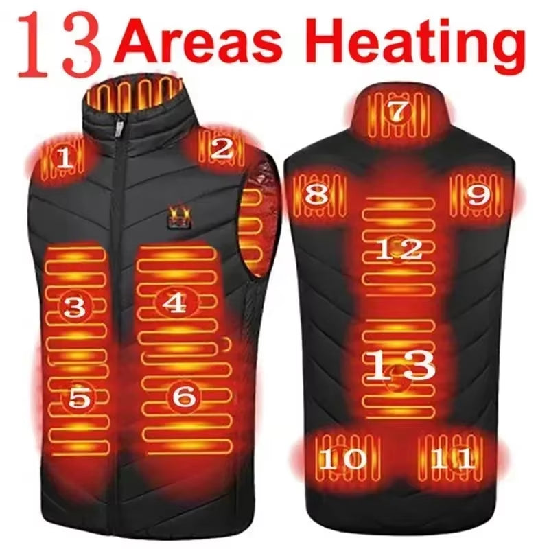 21/13/9Areas Self Heating Vest Jacket Heated Winter Men Womens Heated Jacket Tactical Heating Vest Body Warmer Coat with Gloves