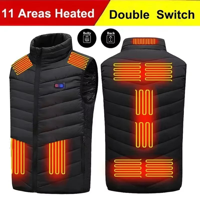 21/13/9Areas Self Heating Vest Jacket Heated Winter Men Womens Heated Jacket Tactical Heating Vest Body Warmer Coat with Gloves