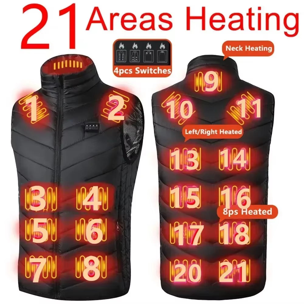 21/13/9Areas Self Heating Vest Jacket Heated Winter Men Womens Heated Jacket Tactical Heating Vest Body Warmer Coat with Gloves